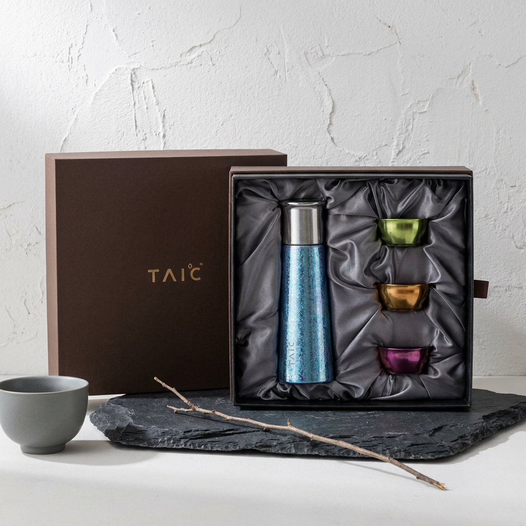 TAIC 太可｜純鈦燜泡杯行動茶具禮盒 420mL ＋ 玲瓏杯3入套組 兩色可選
