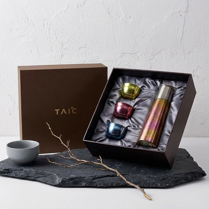 TAIC 太可｜純鈦燜泡杯行動茶具禮盒 420mL ＋ 玲瓏杯3入套組 兩色可選