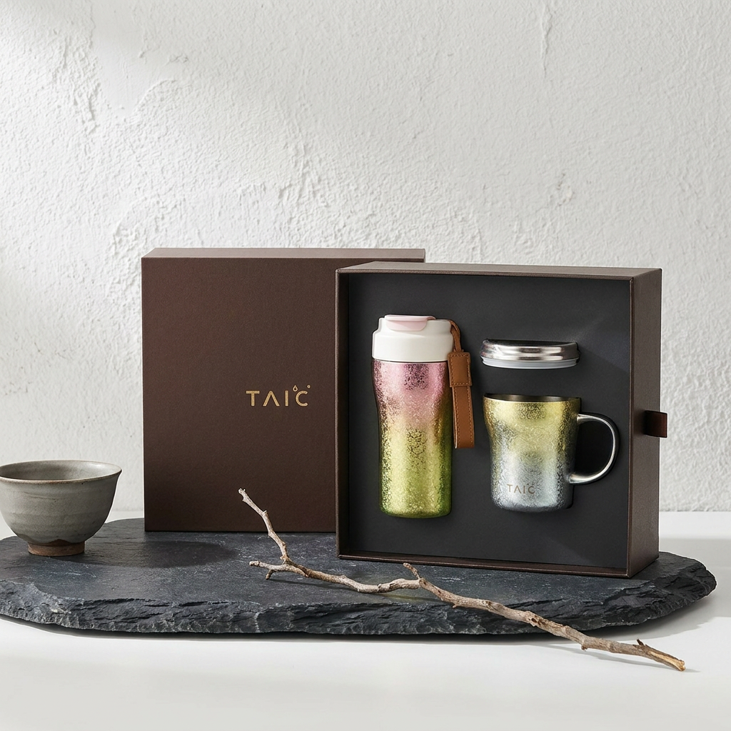 TAIC 太可｜煥彩雙韻禮盒 純鈦咖啡杯 480mL ＋ 純鈦桌面杯 330mL