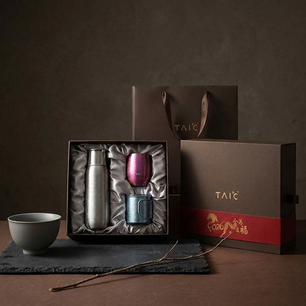 TAIC 太可｜純鈦茶事禮盒 燜茶杯 390mL ＋ 圓融杯 200mL ＋ 馬克杯 320mL