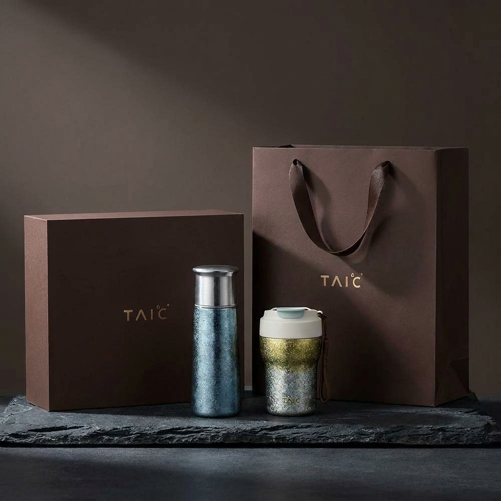 TAIC 太可｜晨夕溫香禮盒 純鈦對杯套組 咖啡杯 380mL ＋ T型杯 420mL